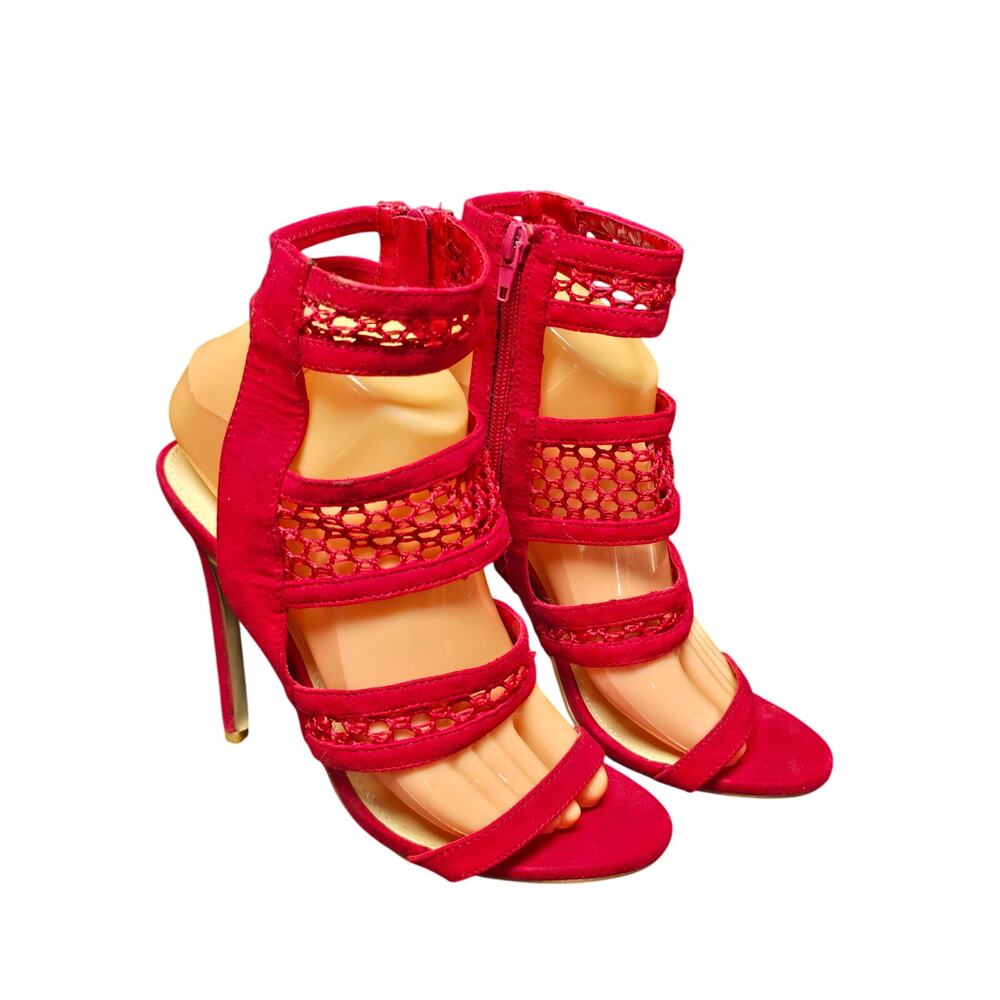 Shoe Dazzle Lonne Red Fishnet Mesh Stiletto Heels